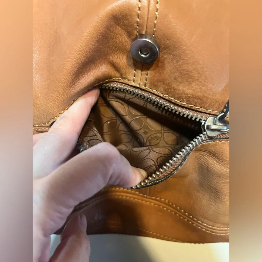 Fossil Hanover Leather Crossbody Bag cognac color satchel hang key